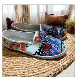 Artisan Custom GRATEFUL DEAD handpainted shoe 🙌🙌Detail😍-wearable art-NWOT-Sz9